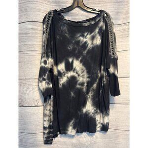 Bemo Designs Tie Dye Black Gray Oversized hand crocheted Shirt OS